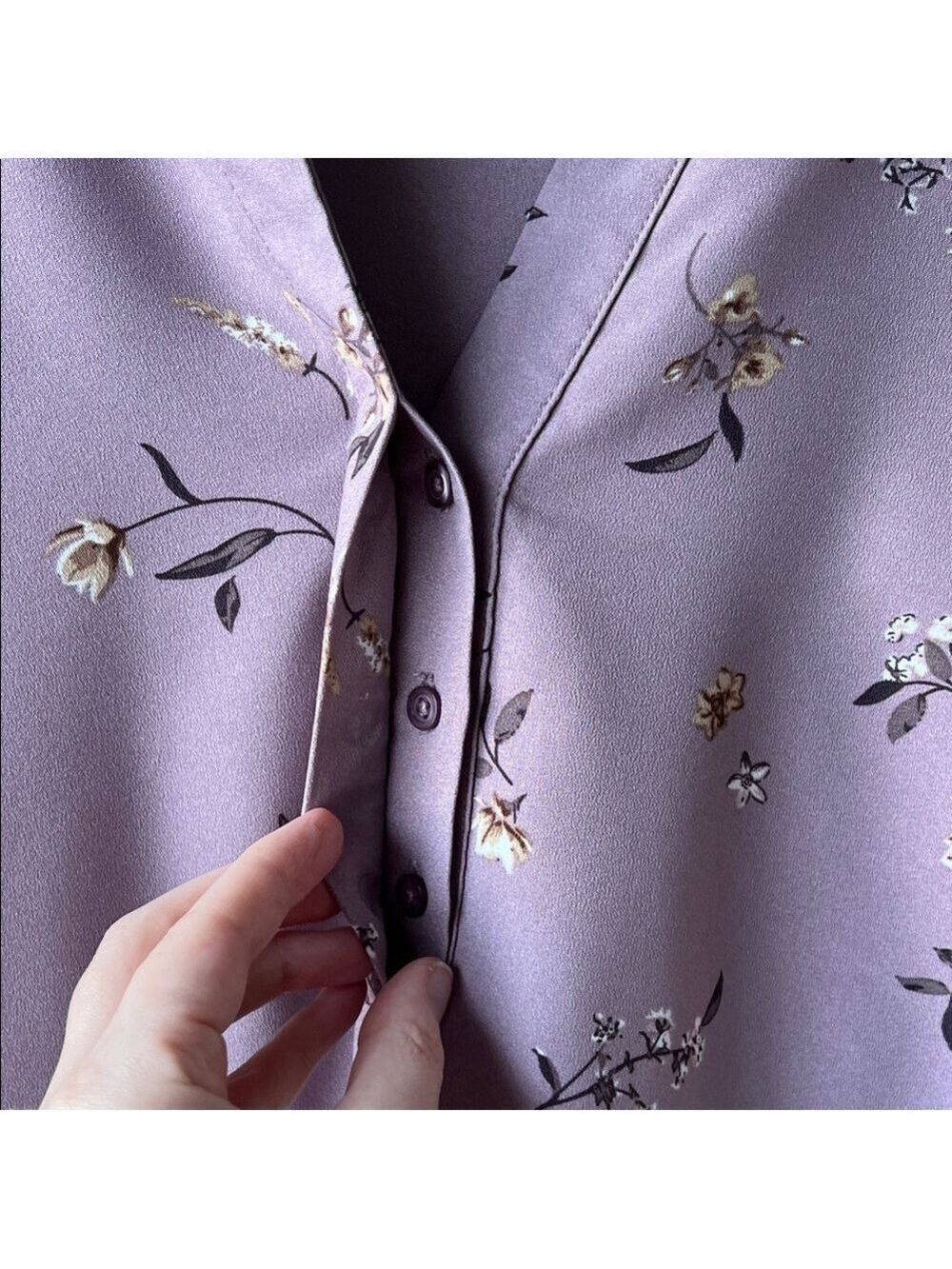 Hilary Radley Mauve Floral Long Sleeve Blouse Top - Picture 9 of 10